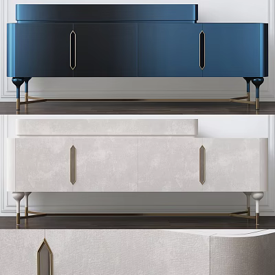 Modern TV Cabinet With Blue And Beige Finish And Golden Metal Legs Design Style 3d model