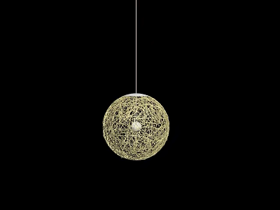 Yellow Spherical Pendant Light With Woven Texture Hanging On Black Background 3d model