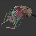 Futuristic Mechanical Weapon With Silver Metal Frame Red Glowing Internal Components And Rotating Support Legs