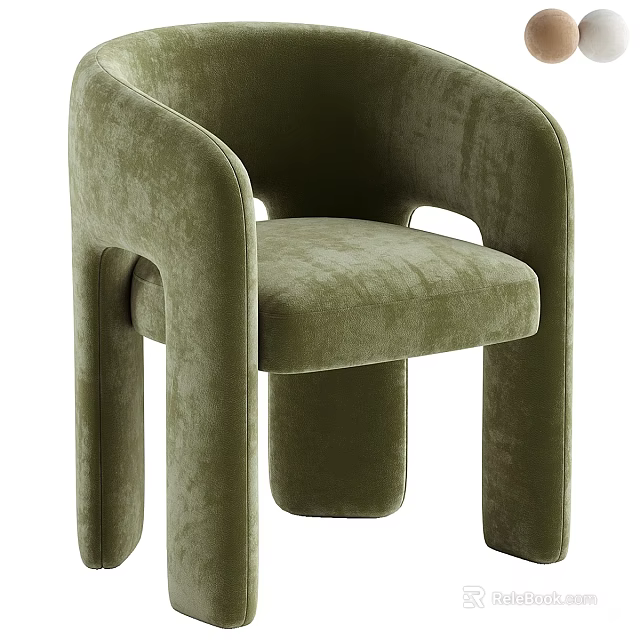 Modern Olive Green Velvet Leisure Chair With Sleek Design And Comfortable Armrests 3d model 