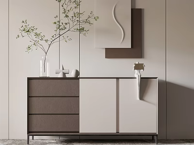 Modern Minimalist Sideboard With Drawers Doors Vase Branches And Wall Art Decor 3d model
