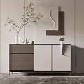 Modern Minimalist Sideboard With Drawers Doors Vase Branches And Wall Art Decor