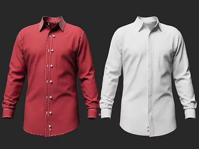 Red And White Long Sleeve Shirts With Collar And Button Details 3d model