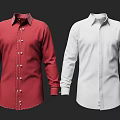 Red And White Long Sleeve Shirts With Collar And Button Details