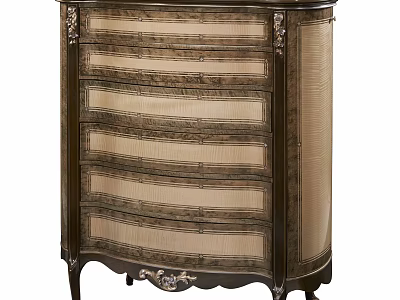 Vintage Wooden Chest of Drawers With Rattan Drawers Carved Details And Curved Design 3d model
