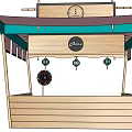 Traditional Wooden Street Stall With Green Pink Canopy Lifan Sign Lanterns And Windmill