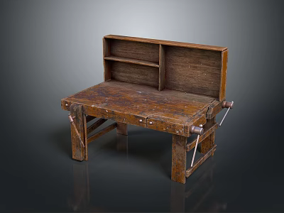 Rustic Solid Wood Stool With Back Storage Shelf And Sturdy Wooden Legs For Home Decor 3d model