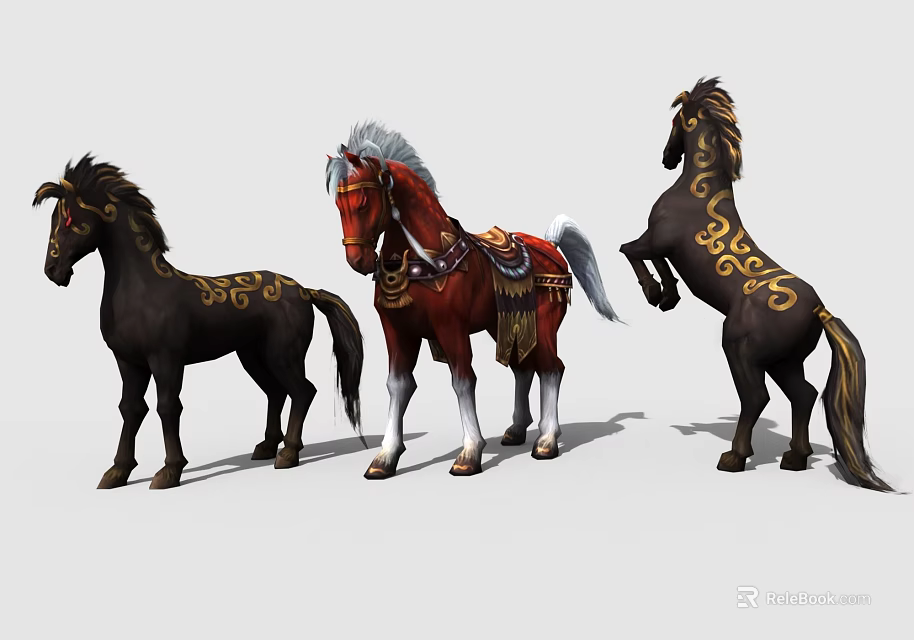 Realistic Reptile Models With Black Red Bodies And Gold Decorative Patterns 3d model 