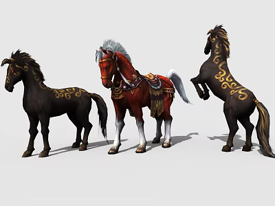 Realistic Reptile Models With Black Red Bodies And Gold Decorative Patterns 3d model