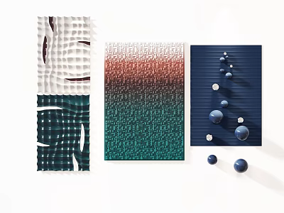 Textured Wall Art Panels With Geometric Patterns Gradient Colors And Spherical Decorations 3d model