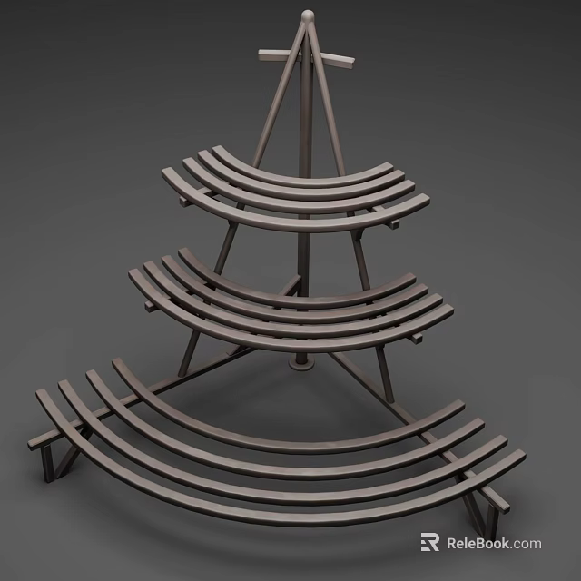 Three Tier Metal Storage Shelf with Curved Shelves and Modern Design 3d model 