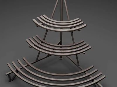 Three Tier Metal Storage Shelf with Curved Shelves and Modern Design 3d model