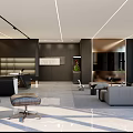 Modern Office Interior Design With Comfortable Sofa Desk Green Plants And Lighting