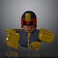 Cartoon Armored Character with Red Black Helmet Blue Clothing Golden Armor and Shield
