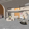 Elegant Modern Boutique Store With Curved Design Open Space Product Shelves And Marble Countertop