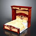Traditional Wooden Bed with High Carved Headboard and Cream Bedding Set