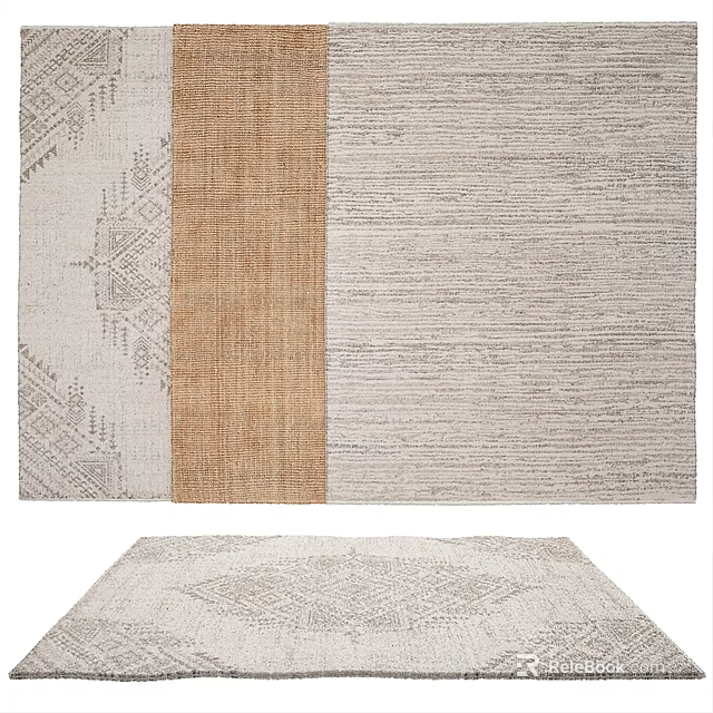 Geometric Pattern Square Rug With Beige Brown Tones And Soft Texture Modern Design 3d model