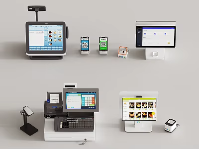Commercial Point of Sale Equipment With Cash Registers Tablets And Scanner Devices 3d model