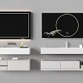 Modern Minimalist Washbasin Interior With White Countertop And Wall Mounted Mirror