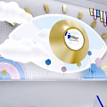 DP Device With Circular Golden Center And Cloud Rainbow Decorations In Indoor Design