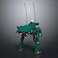 Green Sci Fi Mechanical Robot Character With Four Legs Antenna And White Cross