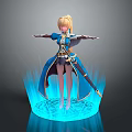 Blonde Hair Anime Character In Blue Outfit Holding Sword With Blue Glowing Base