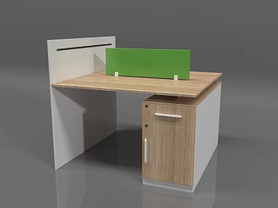 Modern Office Desk With Wooden Top Green Partition And Storage Cabinet 3d model