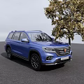 Blue SUV Parked Next to Tree on Black Asphalt Road Under Blue Sky