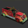 Vintage Red Fire Truck Toy Model With Flame Graphics And FLAME Lettering