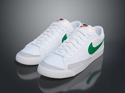 White Casual Sneakers With Green Nike Logo And Lace Up Design For Daily Wear 3d model