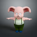 Cartoon Pink Pig With Big Ears Wearing Green Overalls Blue Shoes And Outstretched Arms