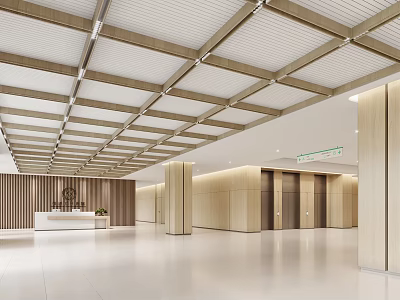 Modern Hospital Outpatient Clinic Lobby Interior With Reception And Wooden Elements 3d model