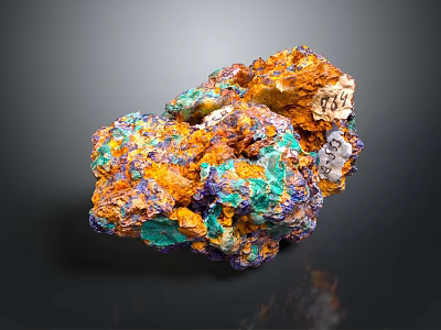 Vibrant Colored Stone And Wood Specimen Featuring Orange Green Blue Purple Tones And Label Tag 3d model