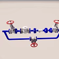 Industrial Pipeline System With Blue Pipes White Valves And Red Handles