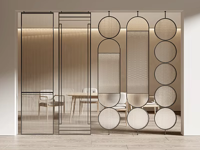 Modern Room Divider With Geometric Metal Frame And Woven Panels For Interior Design 3d model