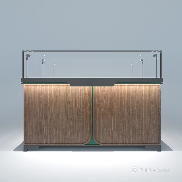 Elegant Retail Store Display Cabinet With Wooden Panels Glass Top And Built-in Lighting 3d model 