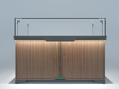 Elegant Retail Store Display Cabinet With Wooden Panels Glass Top And Built-in Lighting 3d model