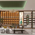 Elegant Liquor and Tobacco Store Interior With Shelves Display Cabinets And Marble Flooring
