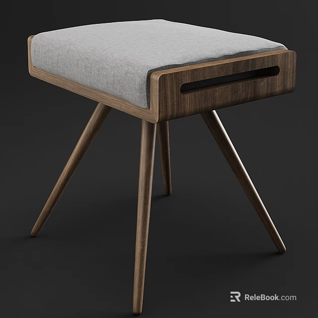 Modern Minimalist Sofa Stool With Gray Upholstered Seat And Wooden Legs 3d model 
