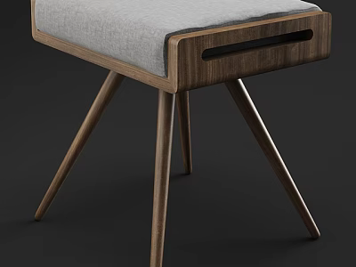 Modern Minimalist Sofa Stool With Gray Upholstered Seat And Wooden Legs 3d model