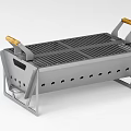 Portable Silver Metal Grill With Wooden Handles Stand And Vent Holes Design