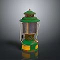 Vintage Green Lantern Furniture With Metal Frame Glass Shade And Yellow Label