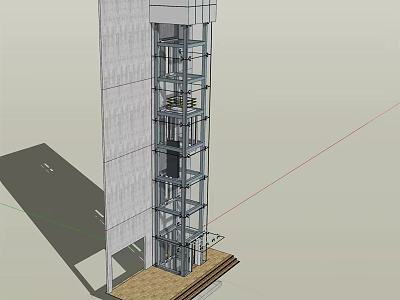 High Rise Building Elevator Structure With Metal Frame Glass Panels And Platform 3d model