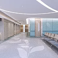 Modern Medical Waiting Area With Waiting Chairs Leaf Pattern Floor And Reception Desk