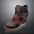 High Top Wedge Shoes Gray Red Black With Laces Red Straps And Light Sole