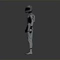 Futuristic Game Movie Character In Silver Black Tech Suit With Helmet Standing