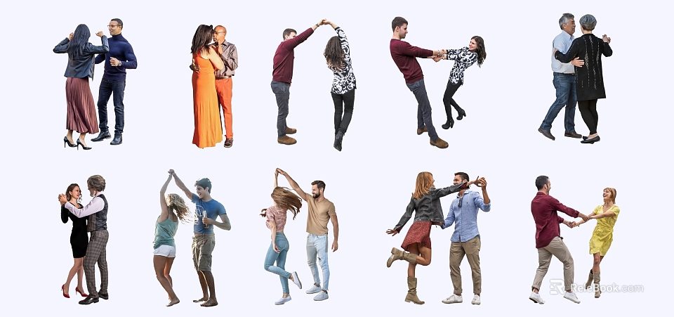 Group of People Dancing in Various Joyful Poses with Casual Attire 3d model 