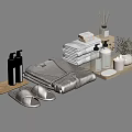 Gray Bathroom Accessories Set With Towels Bathrobe Slippers Aromatherapy Lotion Bottles And Soap Dish