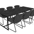 Modern Minimalist Dining Table Set With Rectangular Marble Top And Six Grey Chairs 3d model