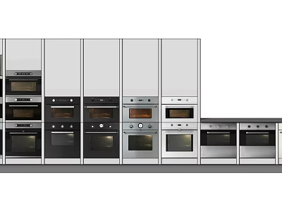 Modern Built in Kitchen Appliances With Oven Stove And Stainless Steel Units 3d model
